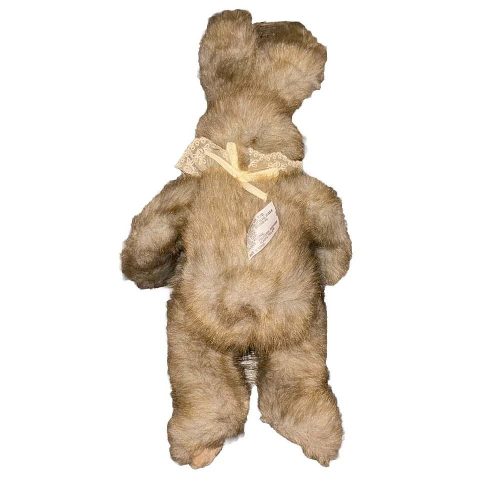 Sesil Co Ltd Bunny Rabbit Plush Lace Bib Furry Wired Ears Easter Light Brown 14